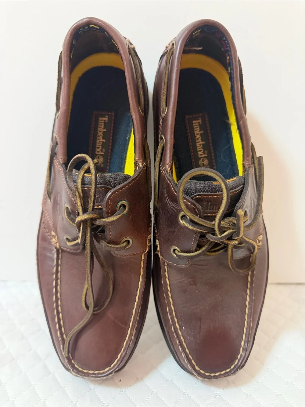 Timberland Men's Brown Leather Boat Shoes with Yellow Insoles. NWOT. Size 10.5